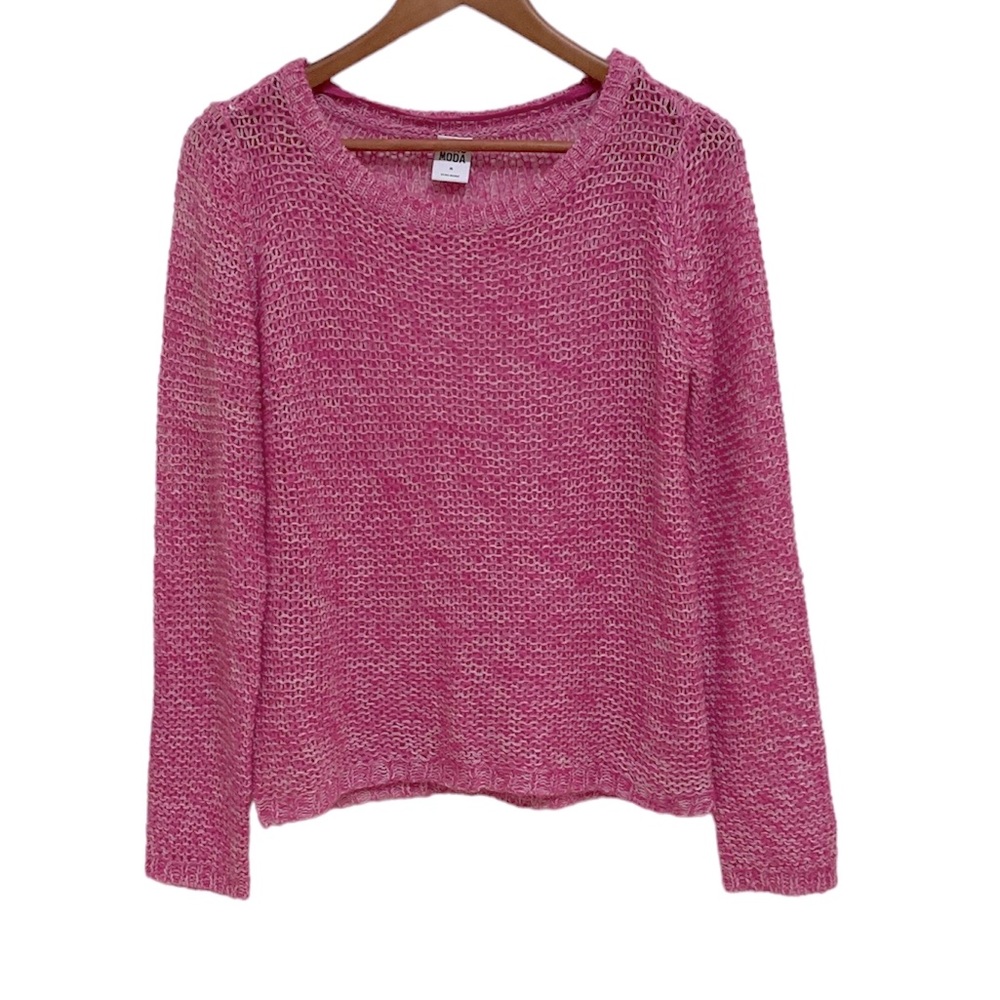 90s Y2K Sweater/ Retro Vero Moda Mesh Pink & White Sweater